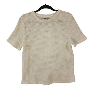 New Mango Top Women's Size XL White Textured Lightweight Sweater Knit